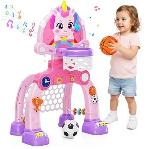 Unicorn Toddler Basketball
Hoop & Soccer Goal with Lights & Music, NEW